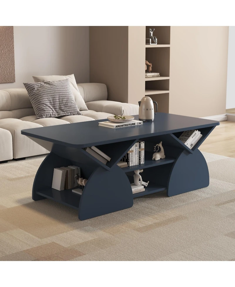 Streamdale Furniture Engineered Wood Rounded Corner Rectangular Coffee Table with Shelves