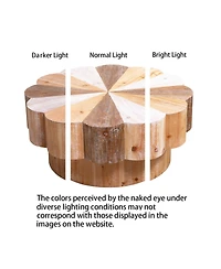 Streamdale Rustic Wood Flower Coffee Table - 31.7" Diameter Vintage Center Table