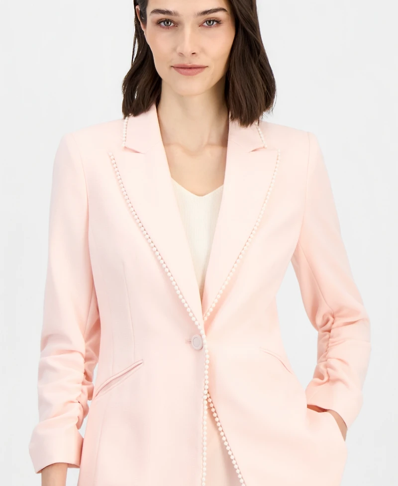 Tahari Asl Women's Faux-Pearl-Trim Ruched-Sleeve Blazer