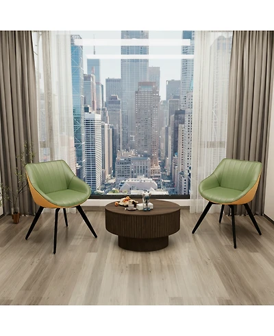 Streamdale Furniture Mdf Modern Round Coffee Table Set with 2 Pu Dining Chairs