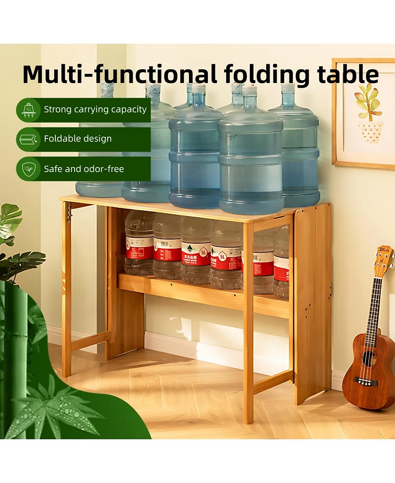 Streamdale Furniture Bamboo Folding Desk - Space-Saving Computer Desk for Small Spaces (Brown)