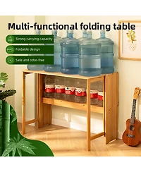 Streamdale Furniture Bamboo Folding Desk - Space-Saving Computer Desk for Small Spaces (Brown)