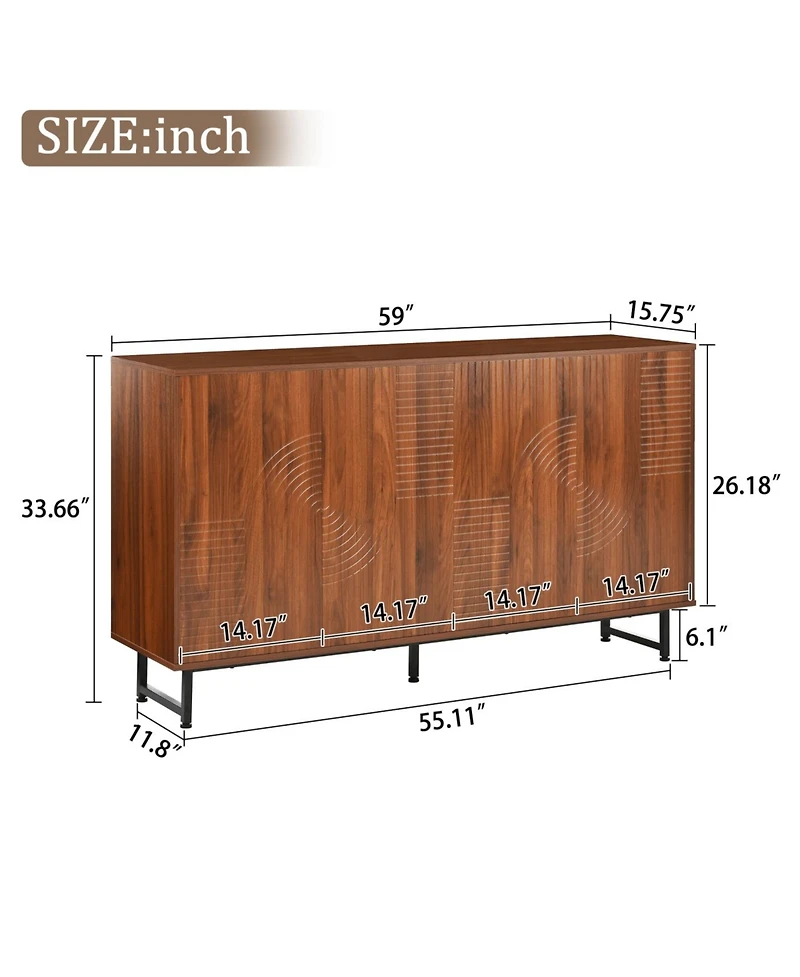Streamdale Furniture Mid-Century Modern Walnut Sideboard Buffet Cabinet