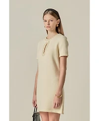 English Factory Women's Pearl & Rhinestone Key Hole Knit Mini Dress
