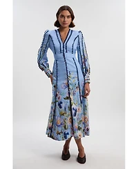 Karen Millen Women's Trailing Floral Woven Plunge Maxi Dress