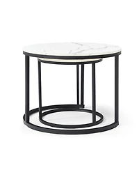 Streamdale Furniture Set of 2 White/Gray Marble Pattern Nesting Coffee Tables with Black Frame