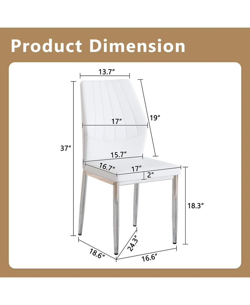 Streamdale Furniture Set of 6 Silver & White Dining Chairs, 37" High, Ergonomic Pu Backrest