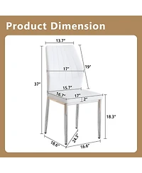Streamdale Furniture Set of 6 Silver & White Dining Chairs, 37" High, Ergonomic Pu Backrest
