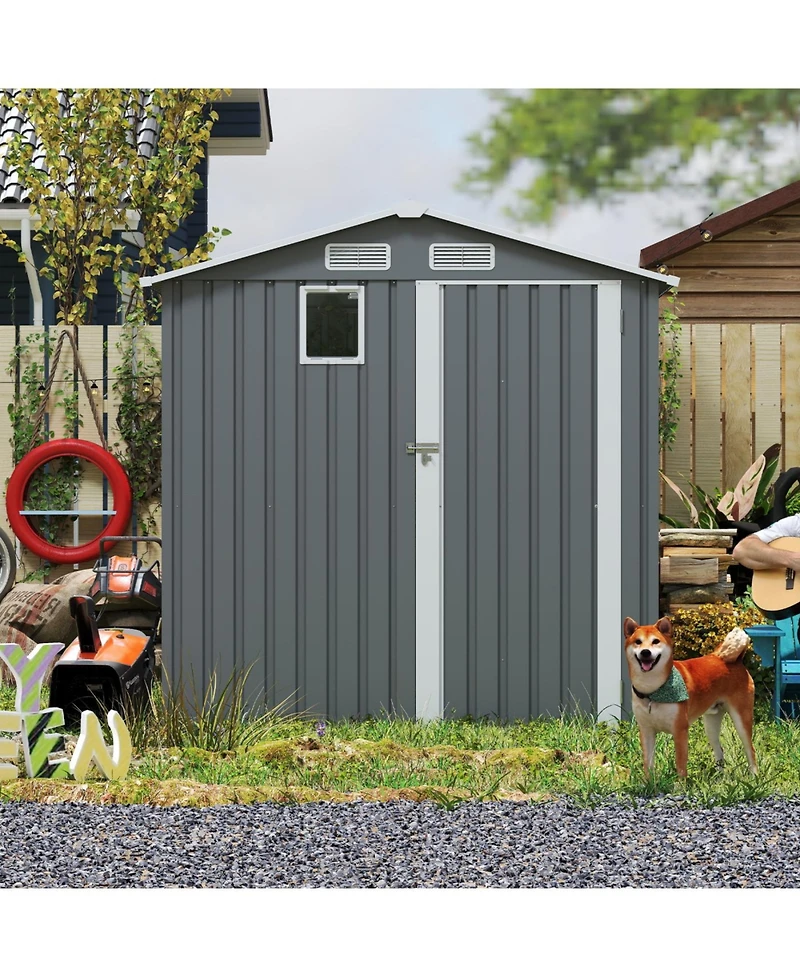 Streamdale Furniture 6x8FT Outdoor Steel Storage Shed with Clear Window & Lockable Doors, Dark Gray