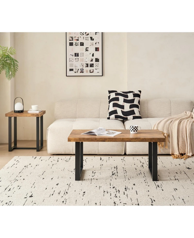 Streamdale Furniture Mdf Coffee Table, Small Tea Table, Walnut with Metal Legs Sofa Table