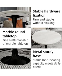 Streamdale Furniture 27.6" Black Mid-Century Modern Dining Table with White Marble Top