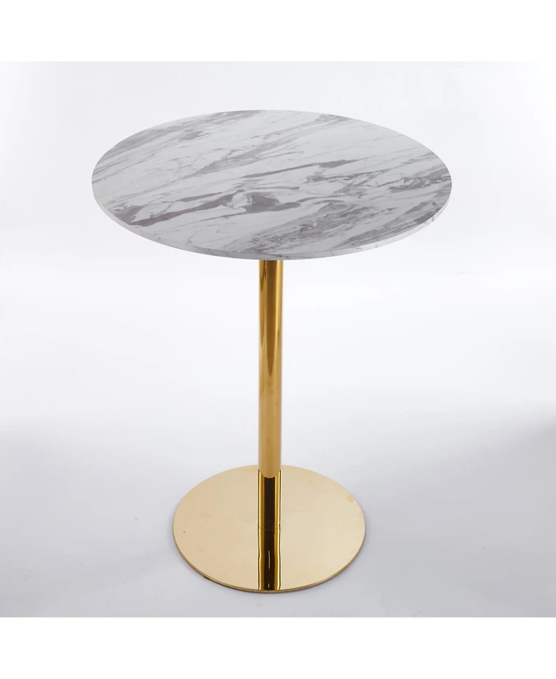 Streamdale Furniture Modern Gold Bar Table Set with 2 Adjustable Stools, Round Marble Pub Table