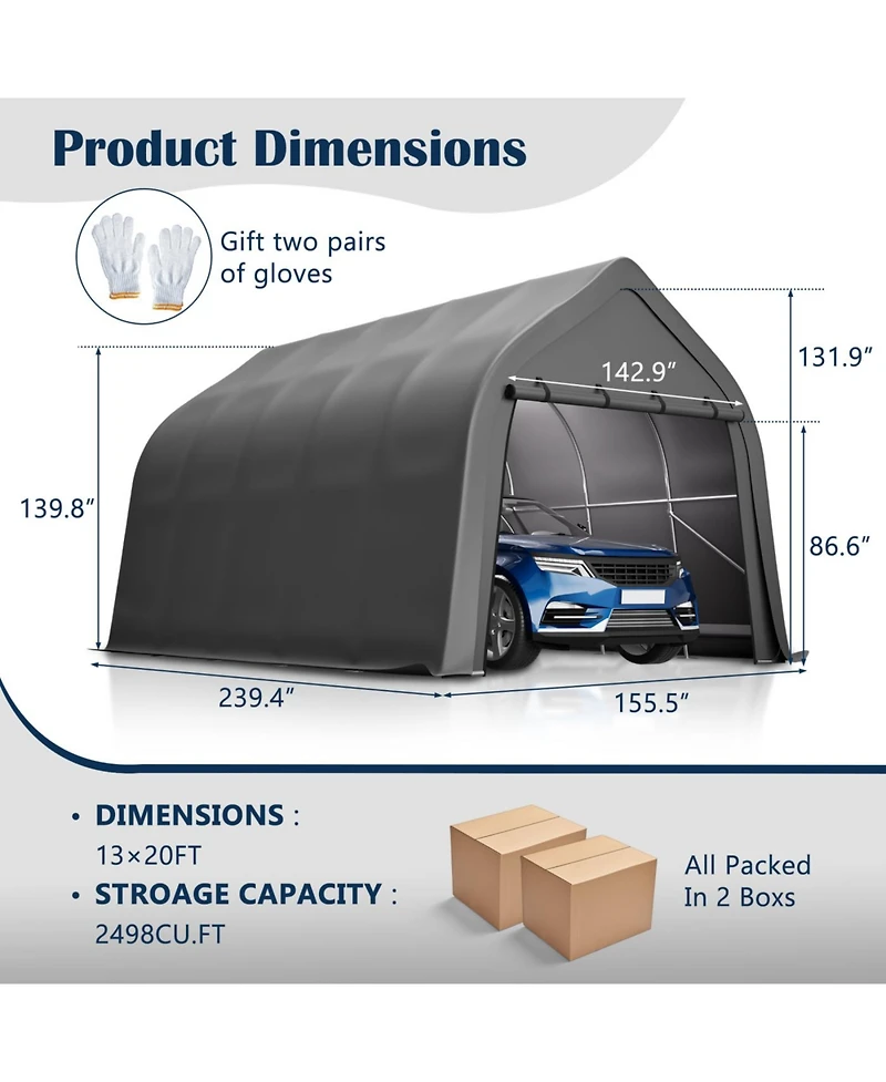 Streamdale Furniture Portable Instant Garage 13x20 Ft, Enclosed Carport with Cover & Steel Frame, Roll-Up Door