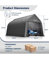 Streamdale Furniture Portable Instant Garage 13x20 Ft, Enclosed Carport with Cover & Steel Frame, Roll-Up Door