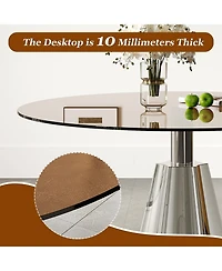 Streamdale Furniture Compact 35" Round Dining Table, Black Glass Top & Silver Base