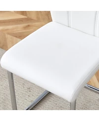 Streamdale Furniture Luxury Modern 63" Dining Table Set w/ 4 Upholstered Chairs, White Glass Top, Steel Base