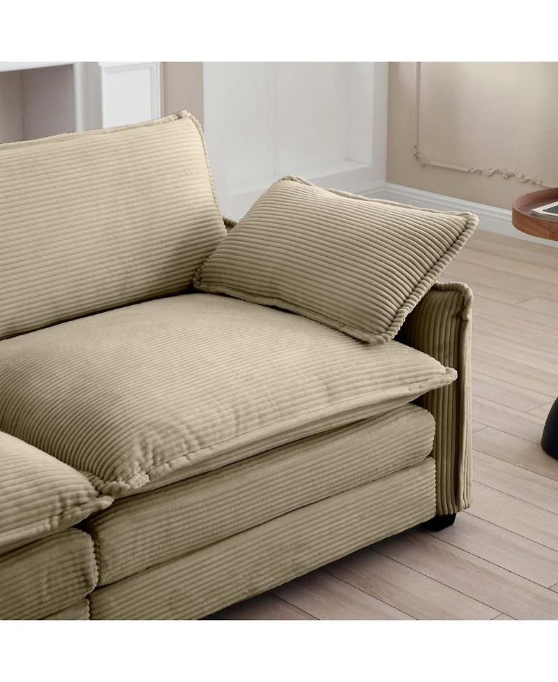 Streamdale Furniture Ottoman Footstool in Tan Corduroy Fabric