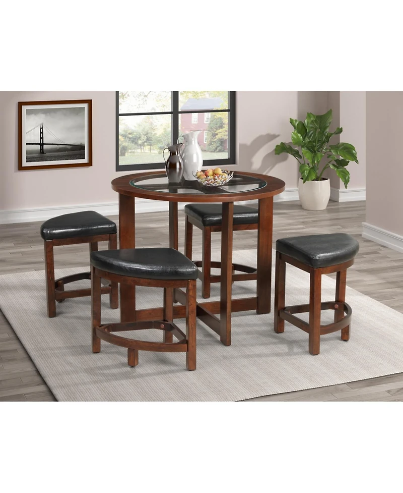 Streamdale Furniture Streamdale Cylina Solid Wood Glass Top Round Dining Table with 4 Chairs