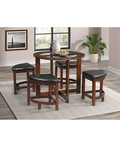 Streamdale Furniture Streamdale Cylina Solid Wood Glass Top Round Dining Table with 4 Chairs