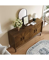 Streamdale Furniture Streamdale Rustic Farmhouse Credenza - Sunburst Doors, Adjustable Shelves (Antique Brown