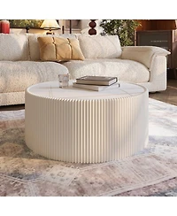 Streamdale Furniture Streamdale Light Slate Leather Cylinder Coffee Table