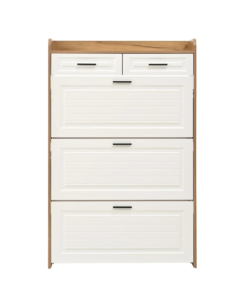 Streamdale Furniture Two Drawers, Three-Fold Doors, Large Storage Shoe Cabinet