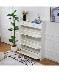 Streamdale Furniture Streamdale Two drawers, three-fold doors, large storage shoe cabinet, white