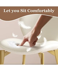 Streamdale Furniture Set of 2 Pu leather dining chairs with gold legs and textured backrest.