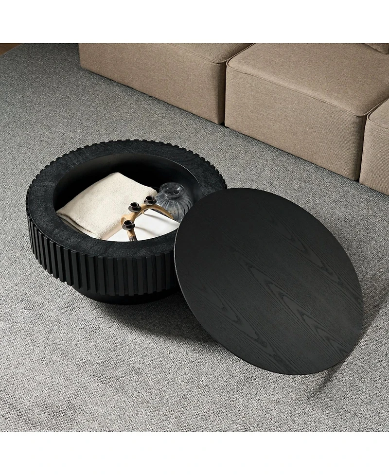 Streamdale Furniture Streamdale 31.49" Nesting Round Wood Coffee Table with Storage - Black