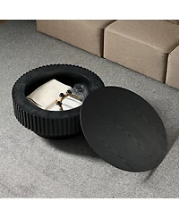 Streamdale Furniture Streamdale 31.49" Nesting Round Wood Coffee Table with Storage - Black