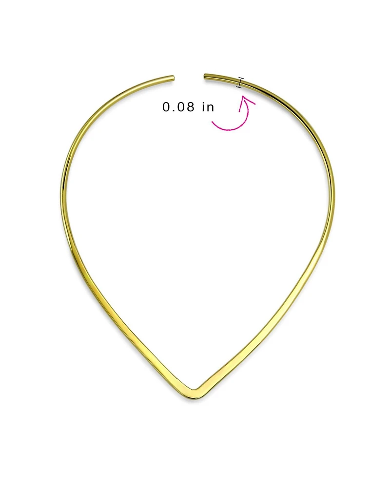Bling Jewelry Slender V Shape Choker Necklace Yellow Gold Plated Modern Style