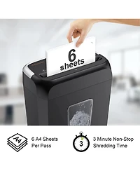 Bonsaii 6-Sheet Crosscut Shredder for Home Office - Shreds Paper, Credit Cards, Mail, Staples, Clips - 3.4 Gal Bin with Handle