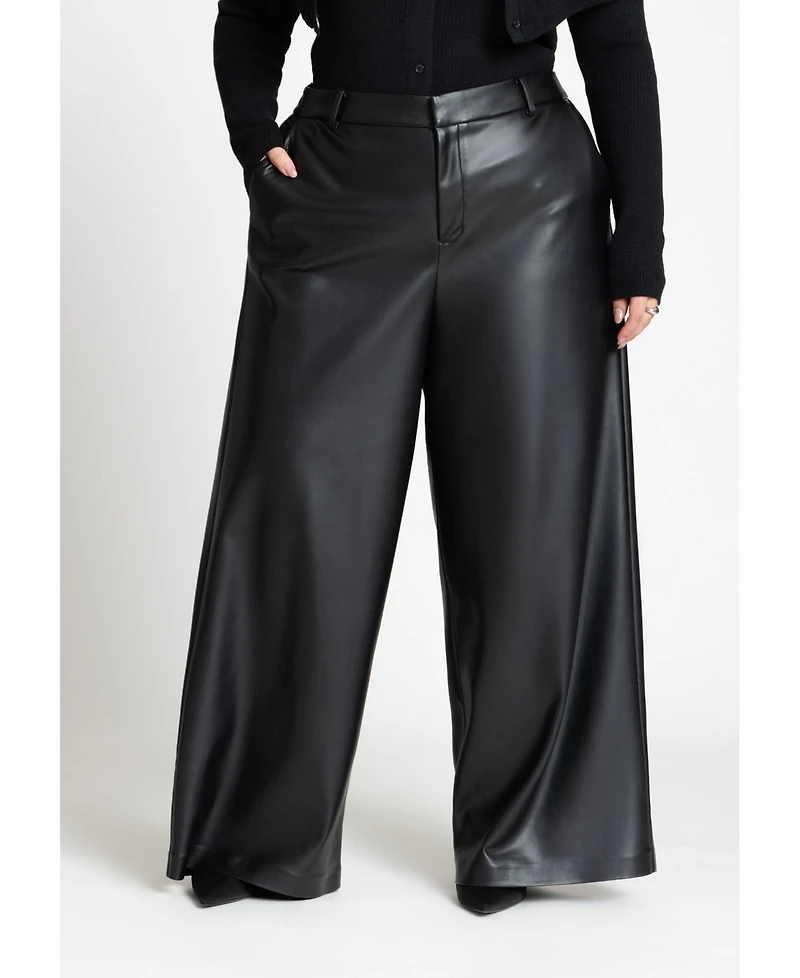 Eloquii Women's Wide Leg Faux Leather Pant