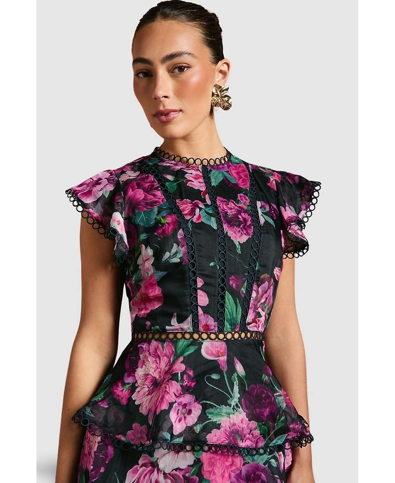 Coast Lace Trim Tiered Organza Midi Dress