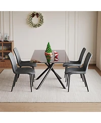 Streamdale Furniture 59-inch Expandable Dining Table Set with 4 Gray Chairs, Black Glass Top & X-Base