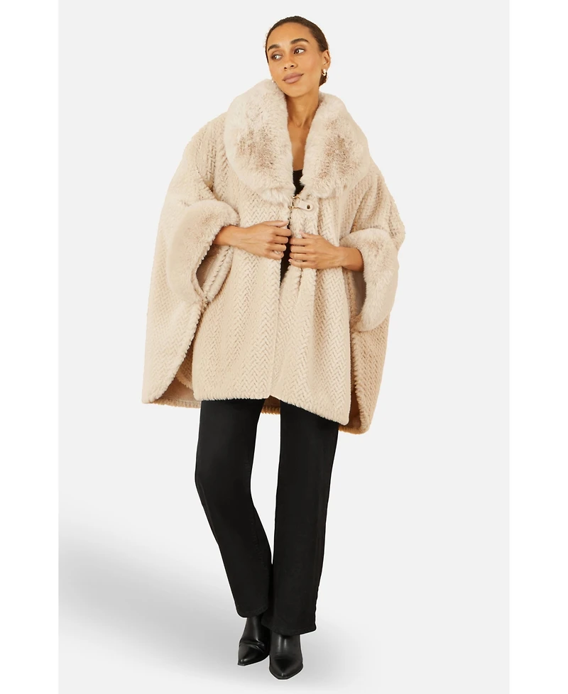 Yumi Women's Textured Faux Fur Lined Cape