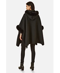 Yumi Women's Hooded Fur Cape Jacket