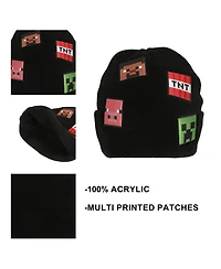 Minecraft Men's Printed Character Patches Black Cuff Beanie