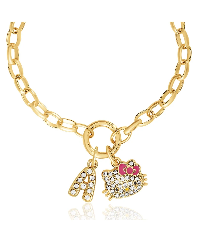 Hello Kitty Initial Crystal Charm Bracelet, Gold-Tone