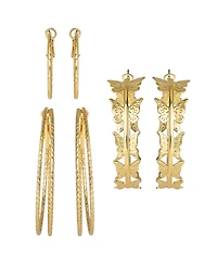 Jessica Simpson 3-Piece Gold-Tone Hoop Earring Set with Butterfly Details