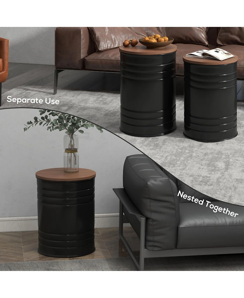 Homcom Nesting Storage Ottomans Set of 2 with Lids, Hidden Space