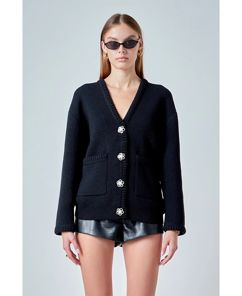 endless rose Women's Floral Button Down Cardigan