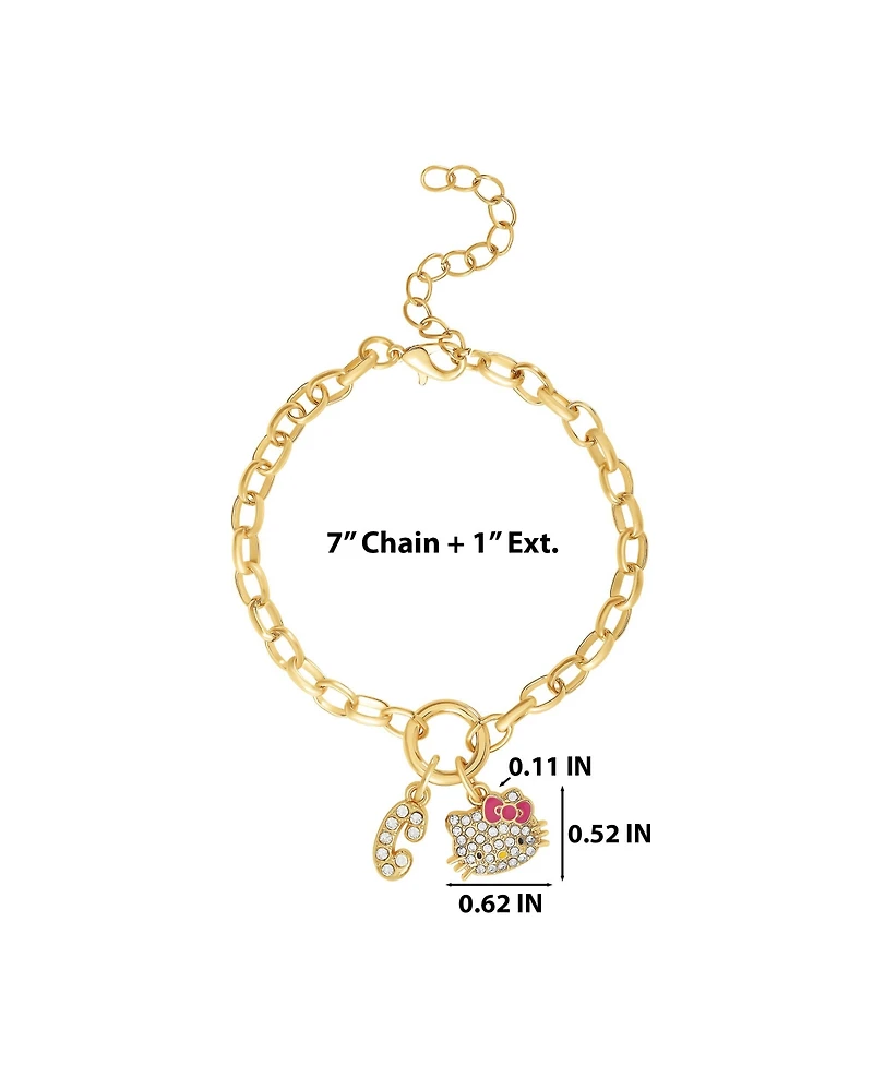 Hello Kitty Initial Crystal Charm Bracelet, Gold Tone