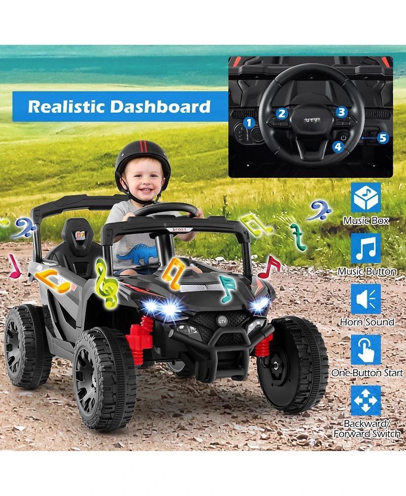 Sugift 12V Kids Ride On Car Utv Electric Vehicle with Led Lights Music and Horn