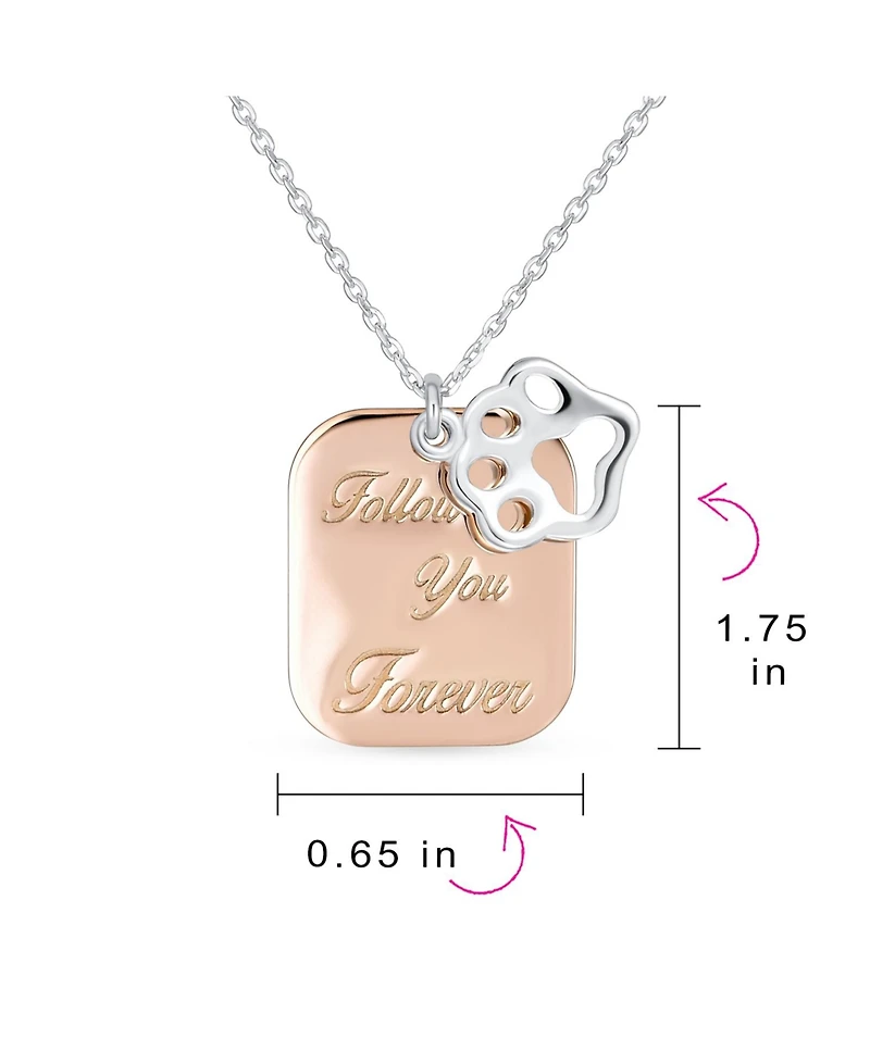 Bling Jewelry Two-Tone Paw Print Dog Tag Rose Gold Plated Pendant Necklace & Cz Accent Bff Stud Earrings Set Sterling Silver