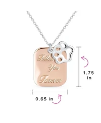 Bling Jewelry Two-Tone Paw Print Dog Tag Rose Gold Plated Pendant Necklace & Cz Accent Bff Stud Earrings Set Sterling Silver