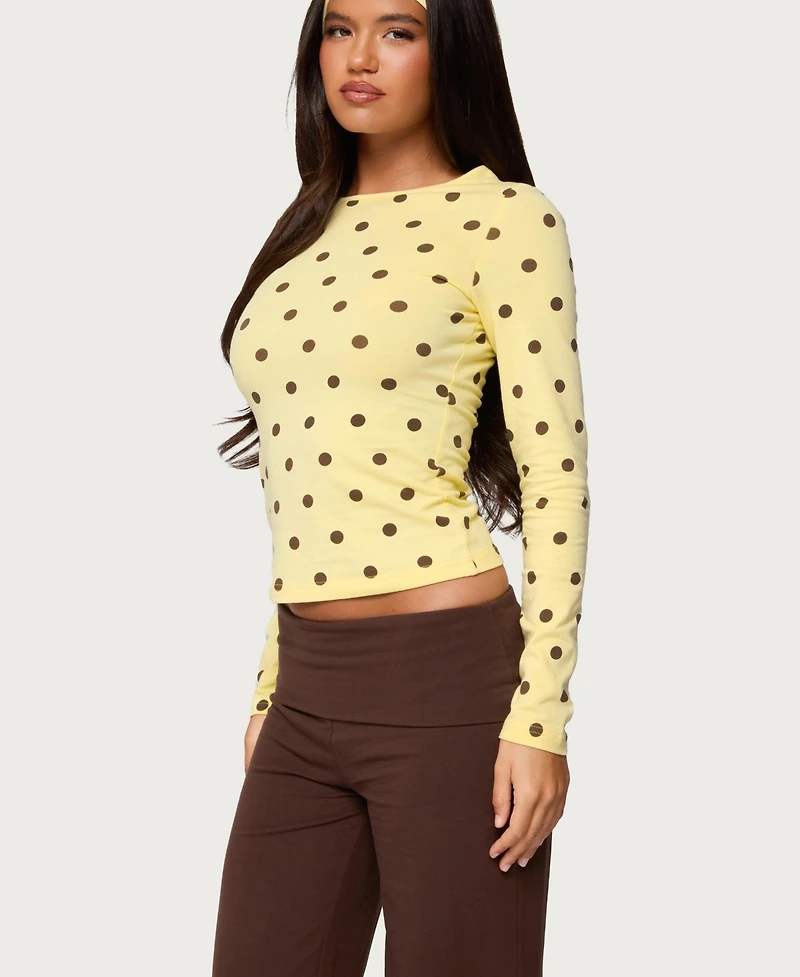 Edikted Women's Maricelle Polka Dot Long Sleeve T Shirt