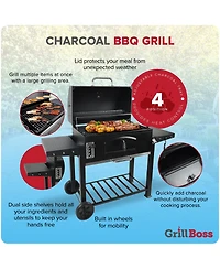 Grill Boss 32 Inch Charcoal Bbq Grill, Side Shelves, Built In Thermometer, Black