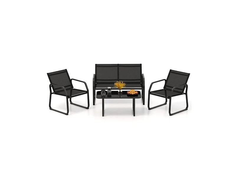 Slickblue 4 Pieces Patio Conversation Set with Breathable Fabric Seat