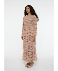 Maryisa Women's Maxi With Self Print Modest Ruffle Dress